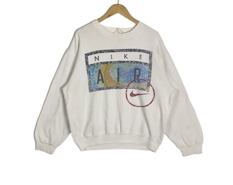 Selten!!! Vintage NIKE AIR SWOOSH Sportswear Big Logo Crewneck Sweatshirt Weiße Farbe Made in den Philippinen Große Größe