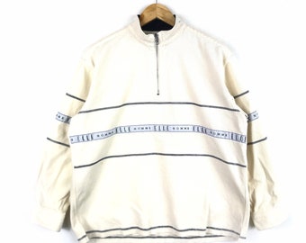 Rare!!! Vintage ELLE HOMME Haf Zipper Longsleeve Sweatshirt Beige Colour Large Size