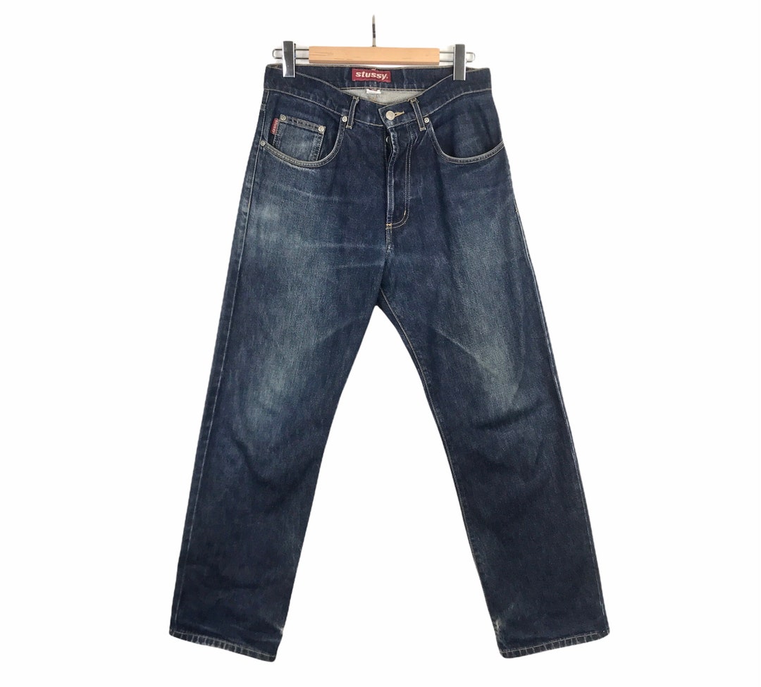 パンツ 90's OLD STUSSY Denim Pants MADE IN USA Vintage 90s Stussy Straight Leg Jeans Pants - Men, Blue, 32