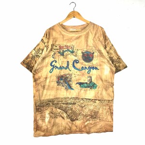 Overprint Map Design!!! Vintage GRAND CANYON NATIONAL Park In Arizona Overprint T-Shirt Extra Large Size
