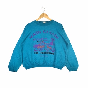 Rare!!! Vintage NORTH CANADA HABITAT Logo Crewneck Sweatshirt Made in Italy Croptop Design Medium Size
