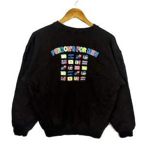 Rare!!! Vintage PERSON&#39;S FOR MEN Full Flag Country Crewneck Sweatshirt Brown Colour Medium Size