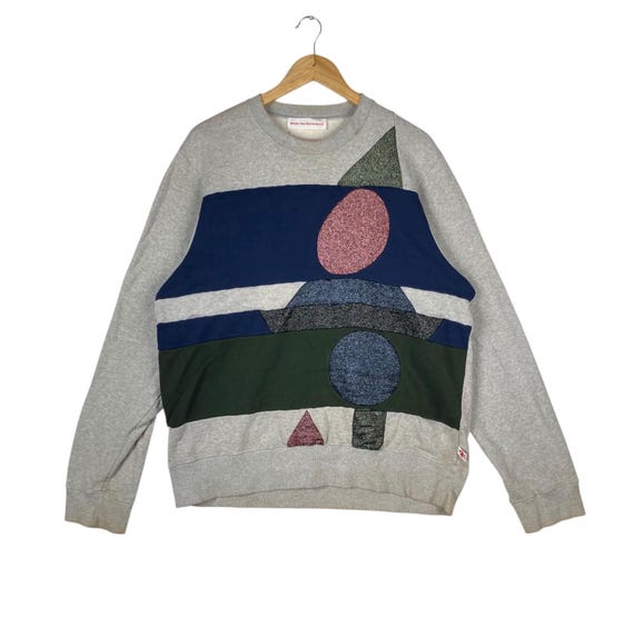 Walter Van Beirendonck, Belgian Fashion Designer!!! Vintage WALTER VAN BEIRENDONCK Abstract Geometric Patch Sweatshirt Double Extra Large Size