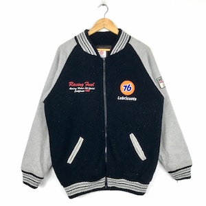 ¡¡¡Raro!!! Vintage LUBRICANT 76 RACING Combustible totalmente cremallera Bomber Cremallera Varsity doble tamaño grande