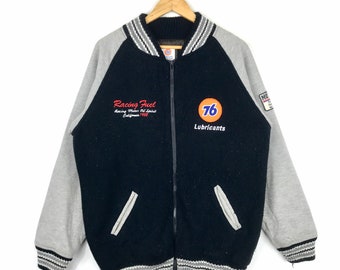 Rare!!! Vintage LUBRICANT 76 RACING Fuel Fully Zipper Bomber Zipper Varsity Double Large Size