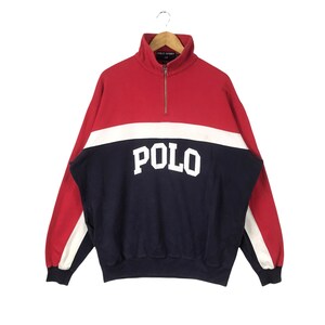 Sällsynt!!! Vintage POLO SPORT USA By Ralph Lauren Polo Neck Half Dragkedja Flerfärgad Stor Storlek