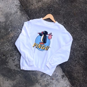 Rzadkie!!! Vintage 1994 EDITOY PINGU Telewizja Dziecięca Seria Duże Logo Bluza z okrągłym dekoltem Rozmiar Mały