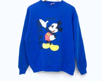 Rare! Vintage 80s MICKEY MOUSE MINNESOTA by velva sheen big logo sweatshirt blue colour large size
