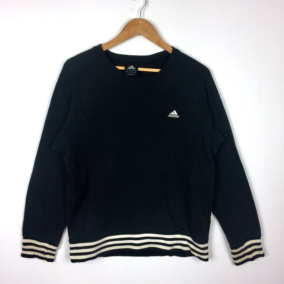 adidas 3 stripe black crew neck sweatshirt