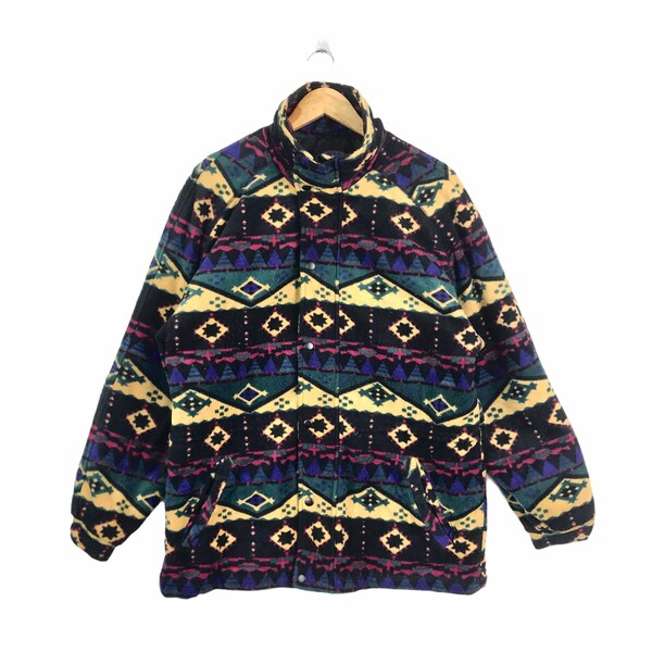Navajo Design!!! Vintage HOLIDAY OUT BEST Navajo Design Long Fleece Sweater Large Size