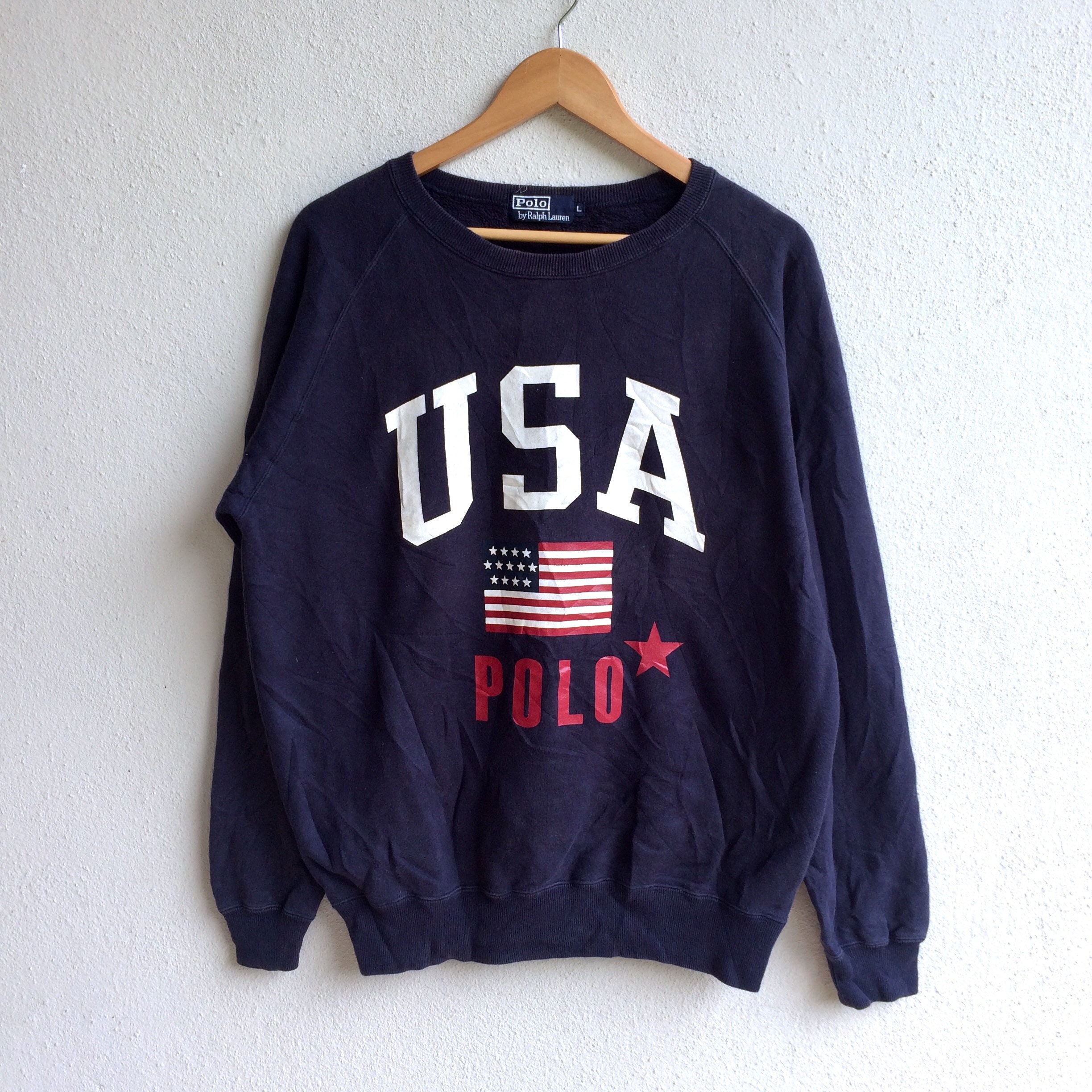 Rare!!! Vintage POLO RALPH LAUREN Big Usa Flag Crewneck