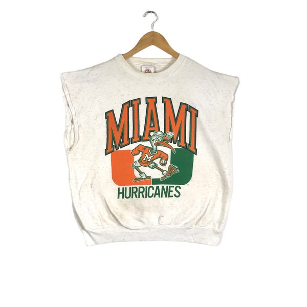 University Of Miami!!! Vintage MIAMI HURRICANES Made in USA Sleeveless Sweatshirt Design Extra Large Size