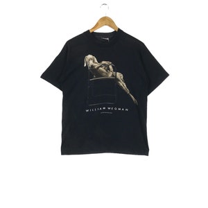 American Artist!!! Vintage 90s Art WILLIAM WEGMAN DOG T-Shirt Medium Size Made in Usa