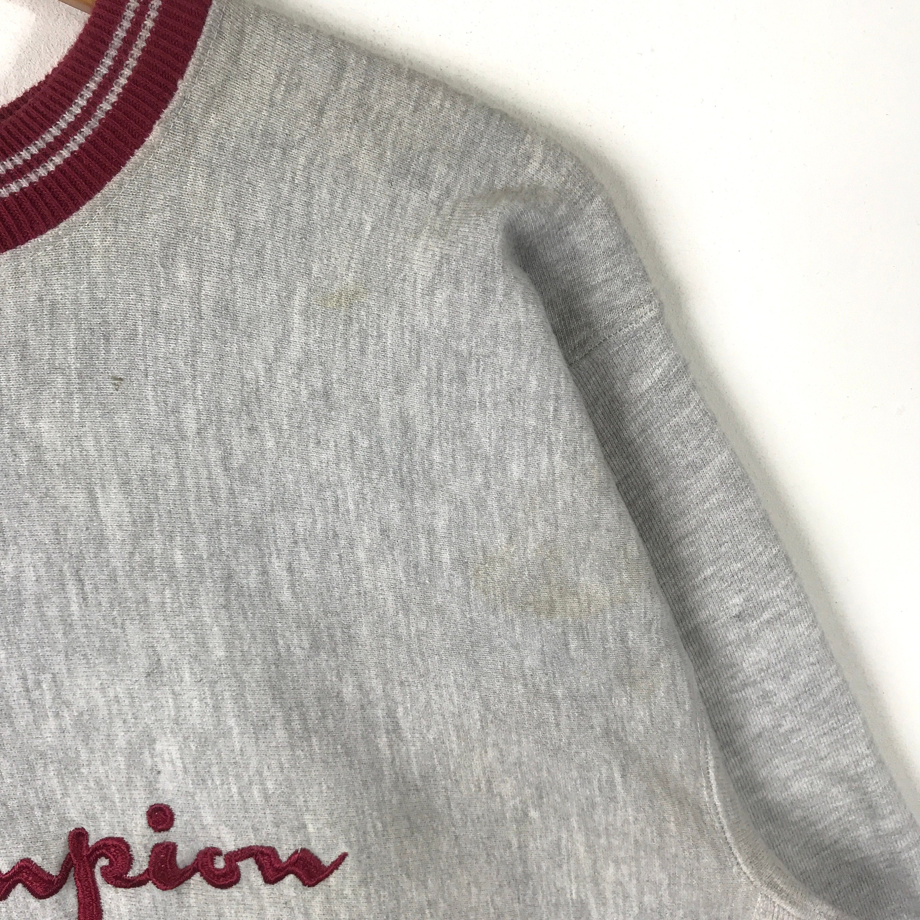 Rare Vintage CHAMPION SCRIPT REVERSE Weave Big Logo Embroidery Crewneck Sweatshirt Made in Usa Grey Colour Extra Large Size Etsy Canada