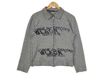 Infamous Split Logo!!! AD2002 COMME DES GARÇONS Black Homme Plus Made in Japan Checked Design Fully Zipper Cotton Jacket