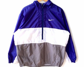 Selten!!! Vintage 90er Jahre NIKE SWOOSH SPORTSWEAR Kleines Logo leichte Jacke Windjacke Tricolor kleine Größe Fit To Medium