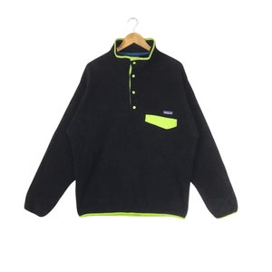 Warm en duurzaam!!! Vintage jaren &#39;90 PATAGONIA SYNCHILLA OUTDOOR Kleding Half Snap Button Fleece Trui Gemaakt in Nicaragua Grote Maat