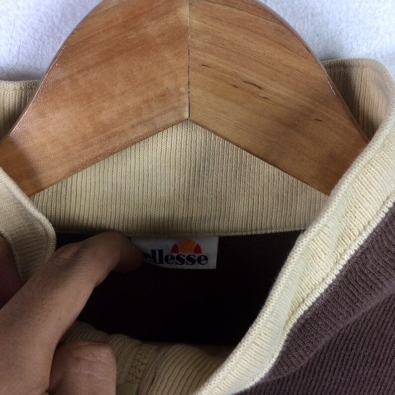 Rare!! Vintage ELLESSE PERUGIA ITALIA Small Logo Half Zipper Sweatshirt Brown Colour Large Size Women