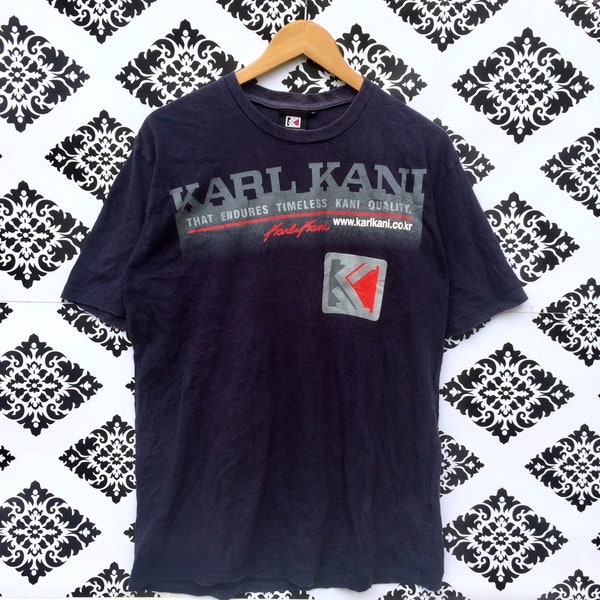 Rare!!! Vintage Fashion HIPHOP KARL KANI T-Shirt Printed Dark Blue Colour Large Size