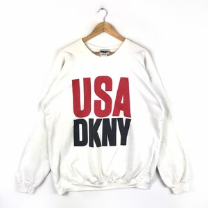 Rare!!! Vintage DKNY JEANS USA Made In Usa Crewneck Sweatshirt Large Size White Colour