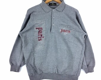 レア!!! ヴィンテージ ANDRE VALENTINO PARIS ビッグロゴ刺繍カラースウェットシャツ Mサイズ グレー