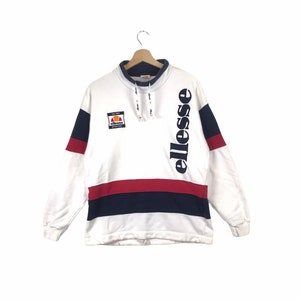 Rare!!! Vintage ELLESSE PERUGIA ITALIA Jaspo Big Logo Multicolour Design Turtle Neck Sweatshirt Medium Size