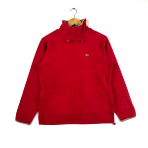 Rare!!! Vintage LACOSTE SMALL Logo Turtle Neck Fleece Long sleeve Sweater Red Colour Size 40