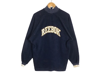 Rare!!! Vintage REEBOK SPORTSWEAR BIG Logo Half Zipper Turtle Neck Fleece Sweater Jumper