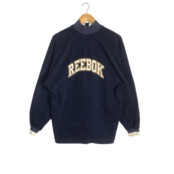 Rare!!! Vintage REEBOK SPORTSWEAR BIG Logo Half Zipper Turtle Neck Fleece Sweater Jumper