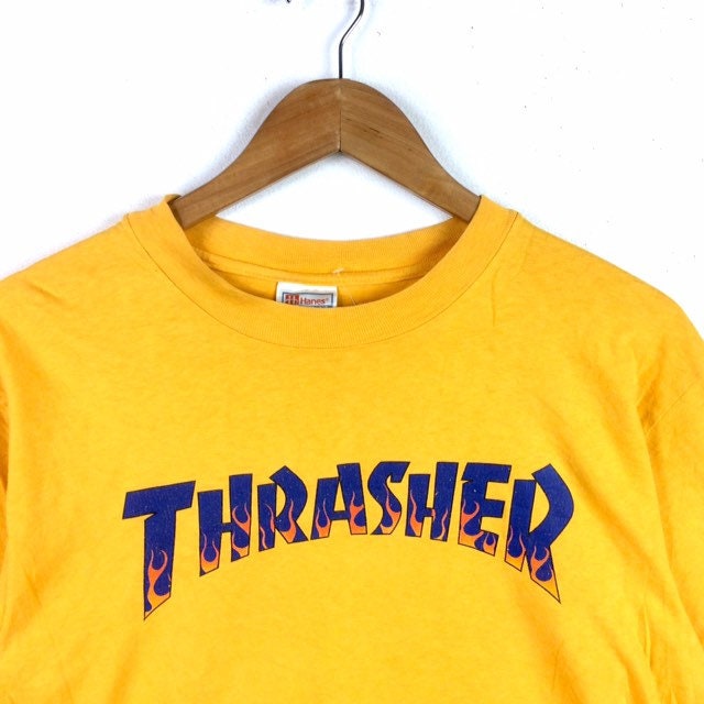 80s Hanes THRASHER イエロー Tシャツ Rare!!! Vintage THRASHER SAN FRANCISCO Skateboard by Hanes