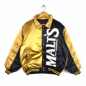 Rare!!! Vintage MALT'S BEER Big Logo Riversable Fully Button Puffer Bomber Jacket Medium Size