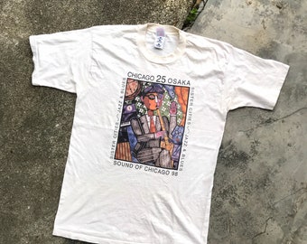 Vintage Blue Chicago Blues Art T-shirt - 90s Music Scene Tee