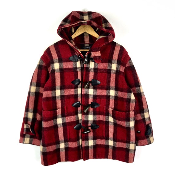 Rare Vintage CHAPS RALPH LAUREN Checkered Plaid Wool Blend Peacoat