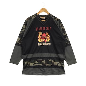 Rzadkie!!! Vintage CHEEKY GANG DEVIL Like Tedman Company Devil Pedigree V Neck Jumper Jersey Materiał Duży Rozmiar Camo Zielony