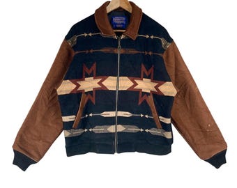 ¡Ropa vaquera! Chaqueta de lana vintage de los 90 de PENDLETON USA NAVAJO Aztec, hecha en EE. UU.
