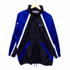 Rare!!! The Famous 90s NIKE SWOOSH SPORTSWEAR Fully Zipper Light Jacket Black And Blue Colour Medium Size