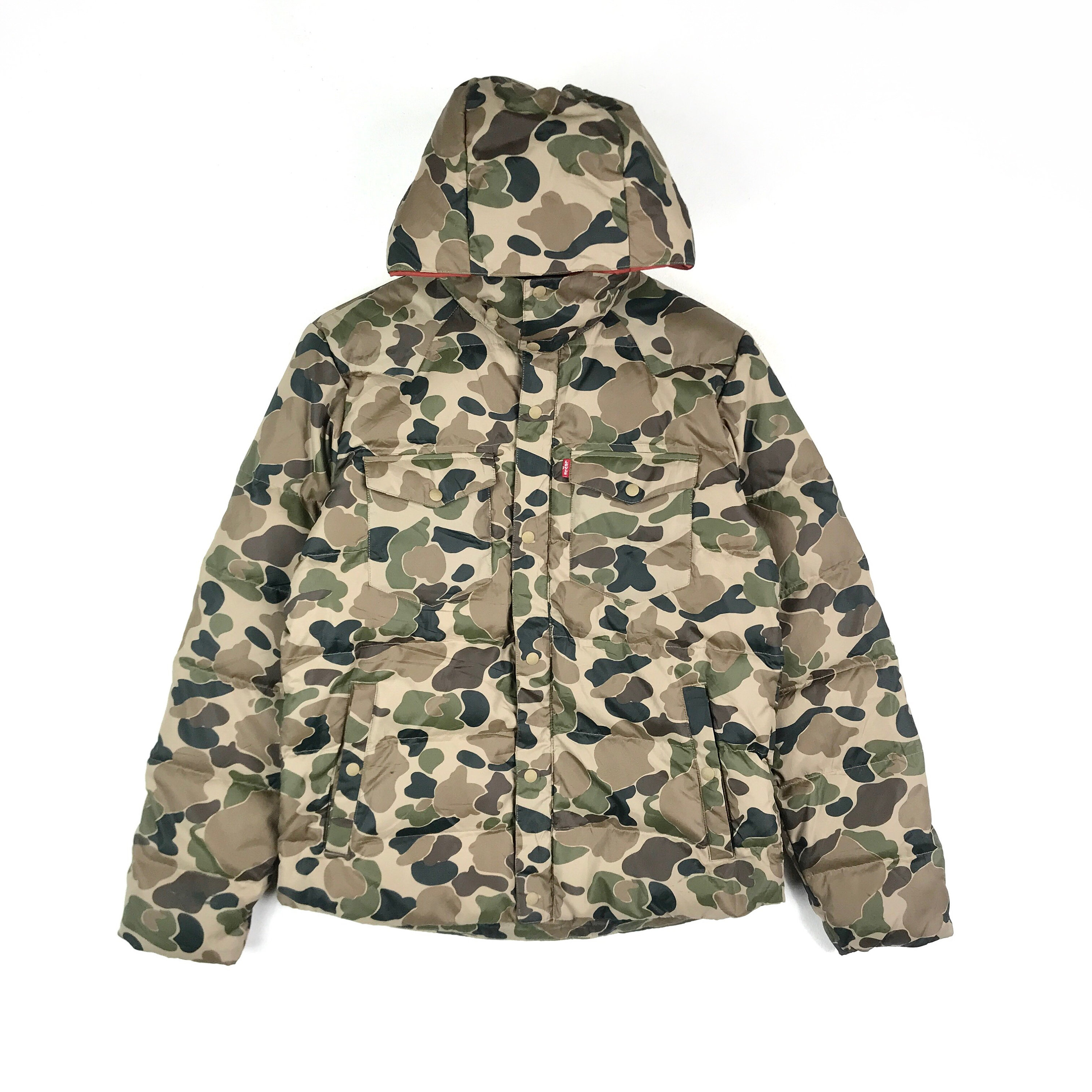 Army Camo!!! The Famous LEVI'S STRAUSS And CO Levis Vintage Clothing Army Camo Puffer Goose Down Small Size