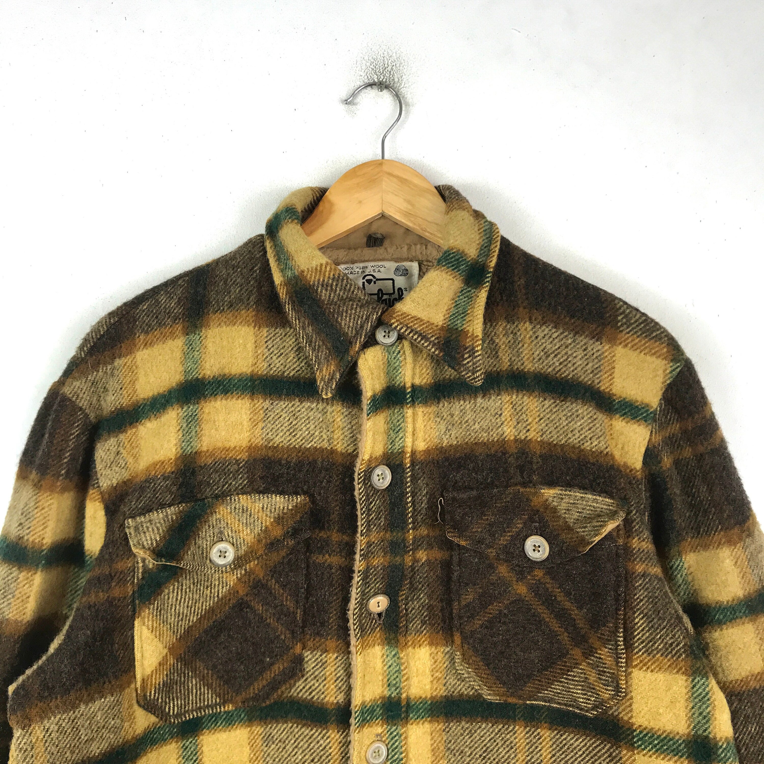 100 Pure Wool Vintage AMERICAN CLOTHING WOOLRICH Check Buffalo Stag
