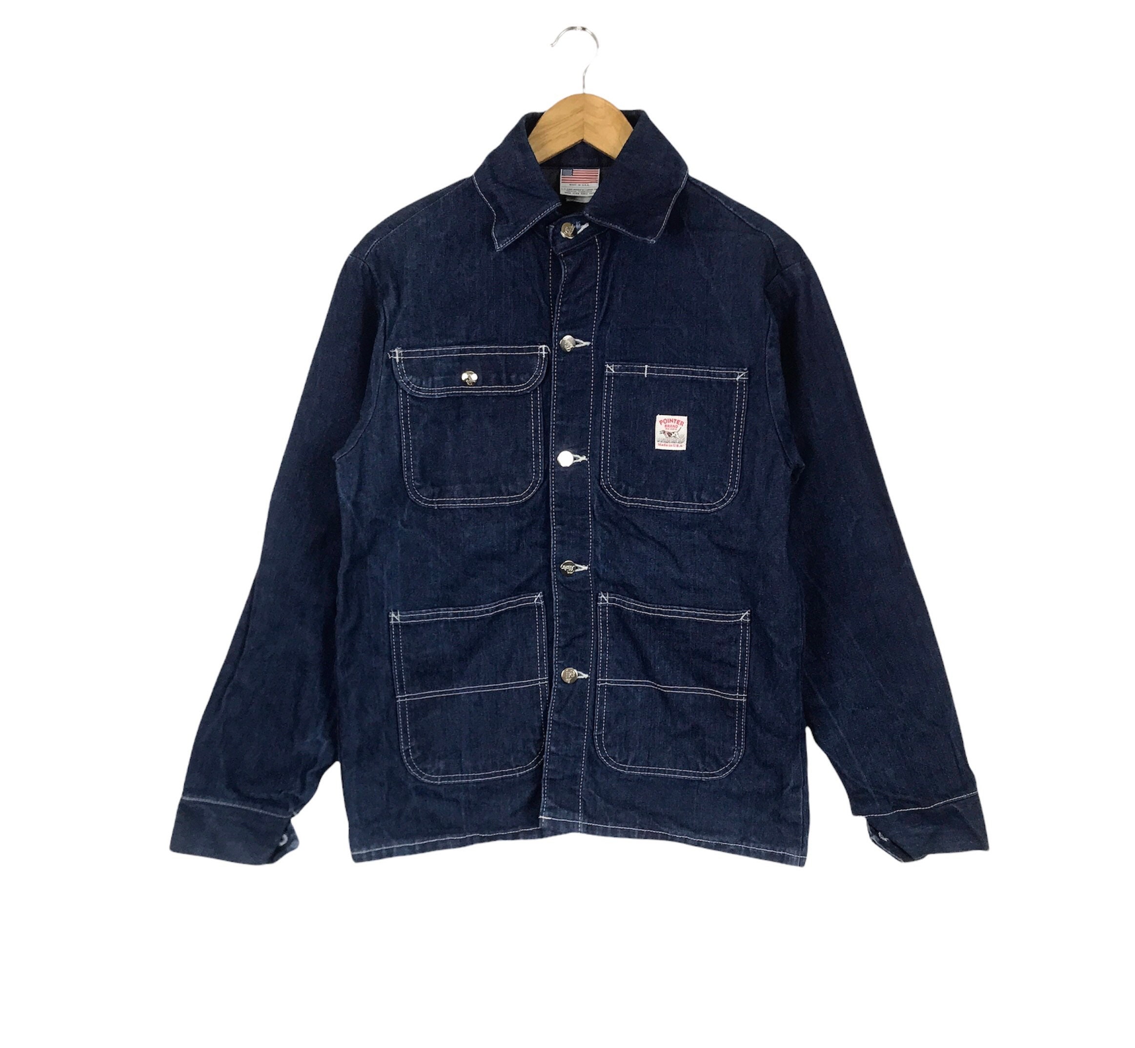 90s POINTER Chore Jacket USA製 カバーオール Hand Sewn!!! Vintage POINTER Brand INDIGO Blue Denim Chore