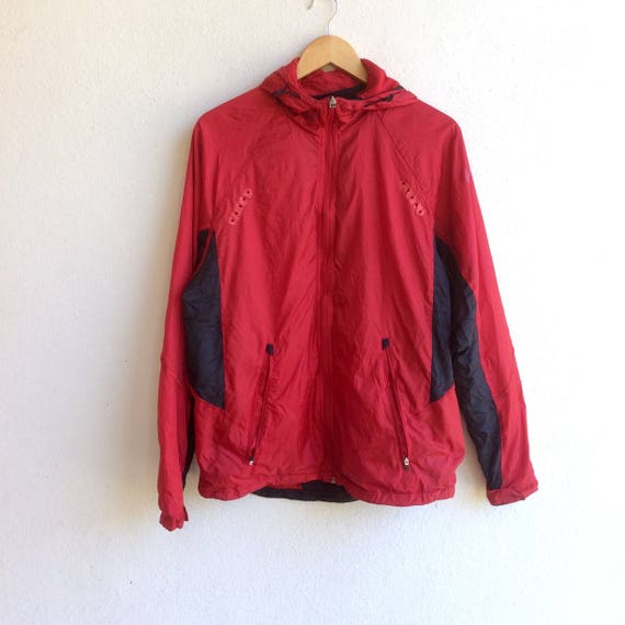Sportswear! Vintage Nike Small Logo Hoodie Jacket Activewear Windbreaker Red Colour Medium Size