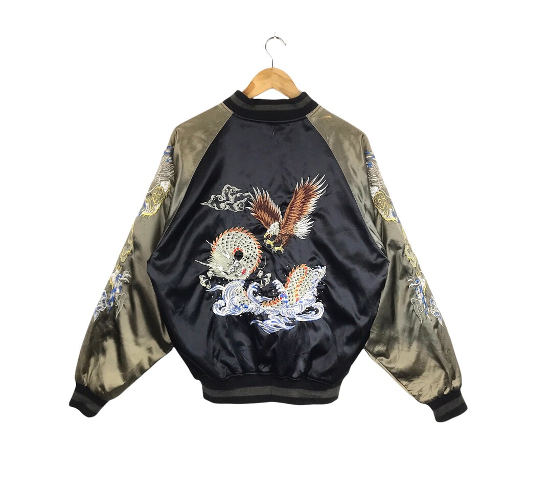 ジャケット・アウター Eagle x Japan Map Reversible WJK Sukajan JAPANESQUE Hawk and Japan Map Sukajan – SUKAJACK