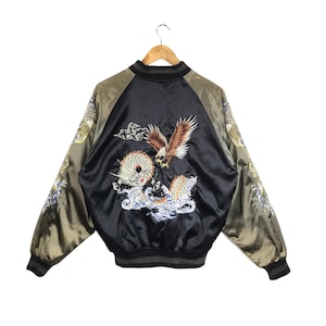 【希少】90's OLD・SOUVENIR JACKET Vintage Reversible Zipper Souvenir Jacket Sukajan Medium - Etsy