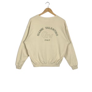 Rare!!! The Famous Vintage Italian Designer GIANNI VALENTINO ITALY Gv Logo Crewneck Sweatshirt Large Size Cream Colour