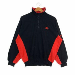 Rare!!! Vintage WILSON SINCE 1914 Half Zipper Sweatshirt Black and Red Colour Large Size