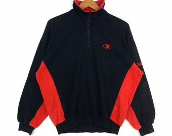 Rare!!! Vintage WILSON SINCE 1914 Half Zipper Sweatshirt Black and Red Colour Large Size