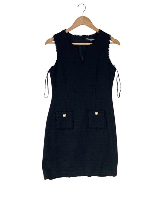 karl lagerfeld black dress with gold buttons Bouclé detail knit dress | Black | Women | KARL LAGERFELD main image 1