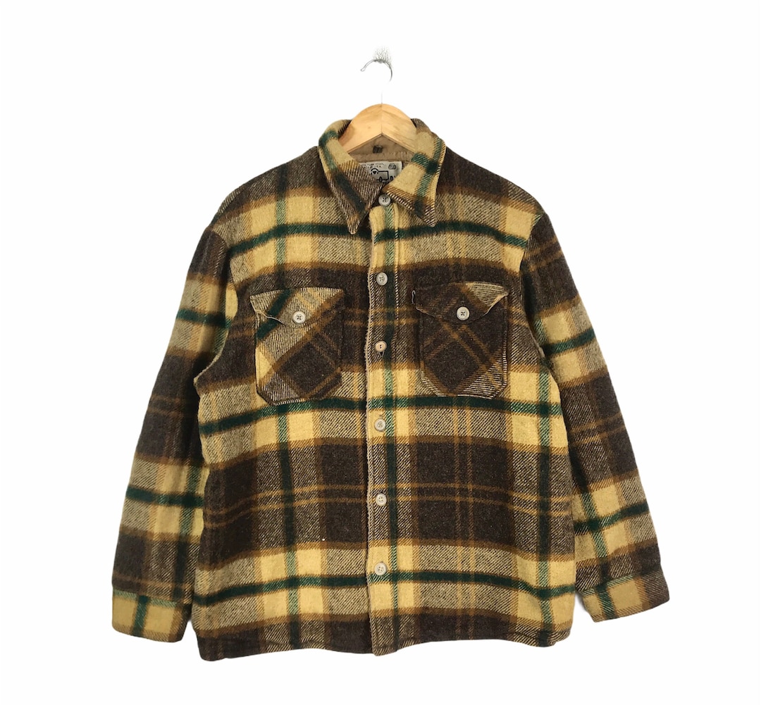 100 Pure Wool Vintage AMERICAN CLOTHING WOOLRICH Check Buffalo Stag