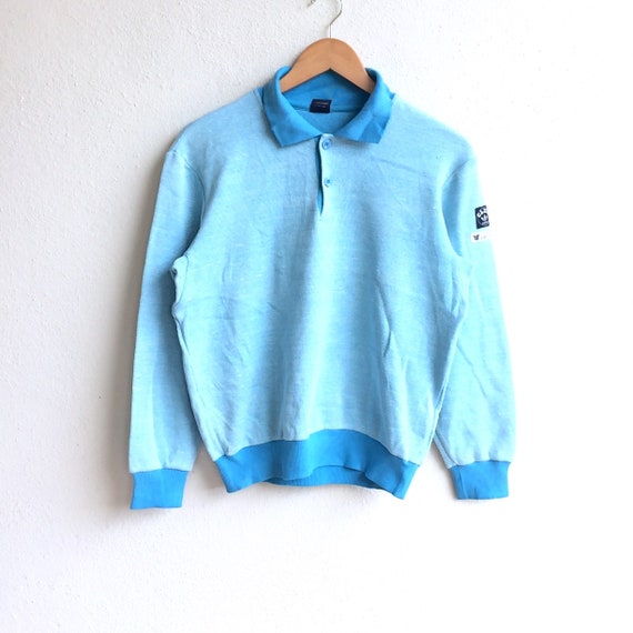 Adidas, Rare!!! Vintage CLUB ADIDAS TREFOIL Small Logo Collar Sweatshirt Light Blue Colour Medium Size Women