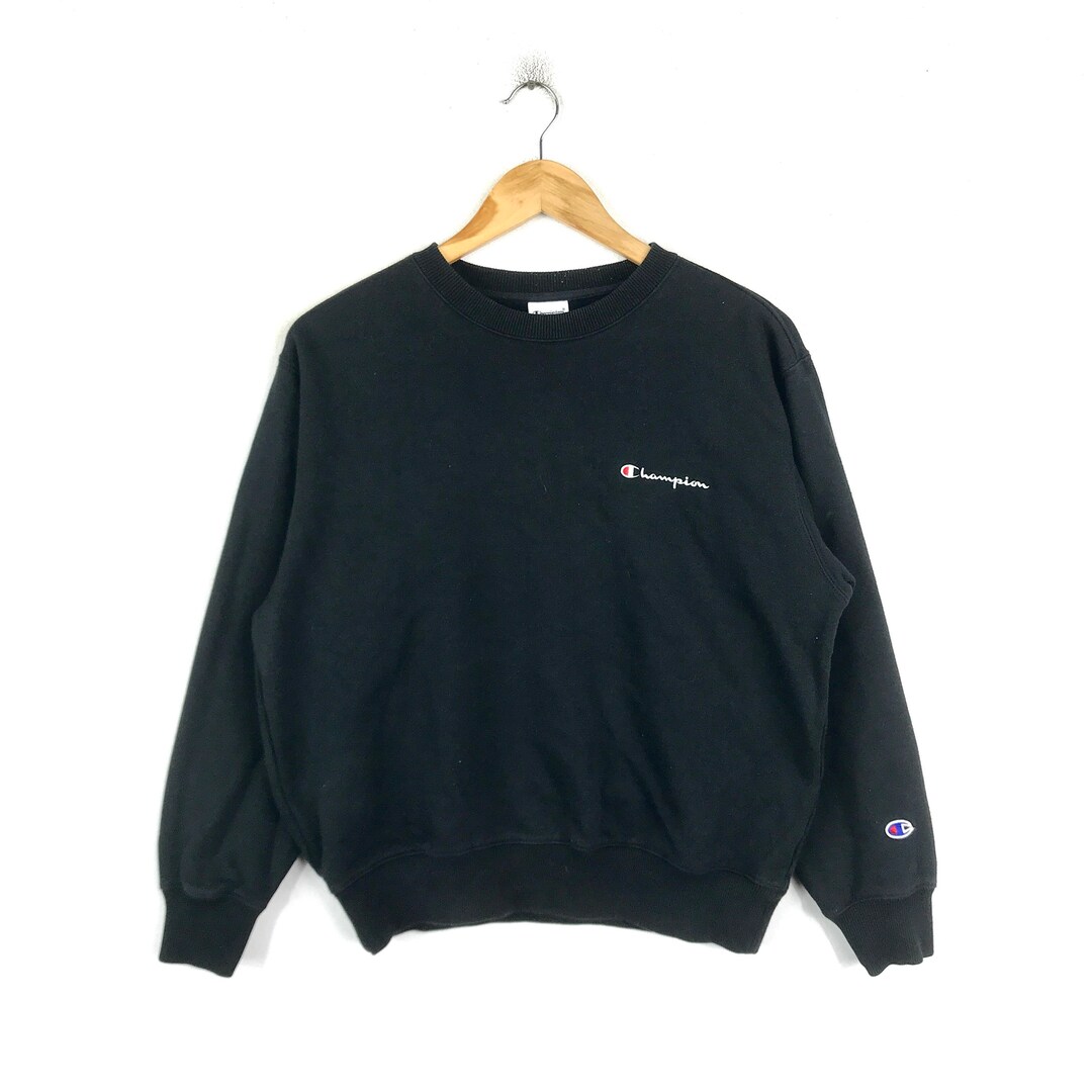 Champion script logo black crewneck sweatshirt discount