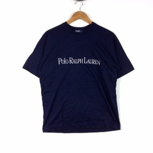Rare!!! Vintage POLO RALPH LAUREN By Ralph Lauren Crewneck T-Shirt Medium Size Dark Blue Colour